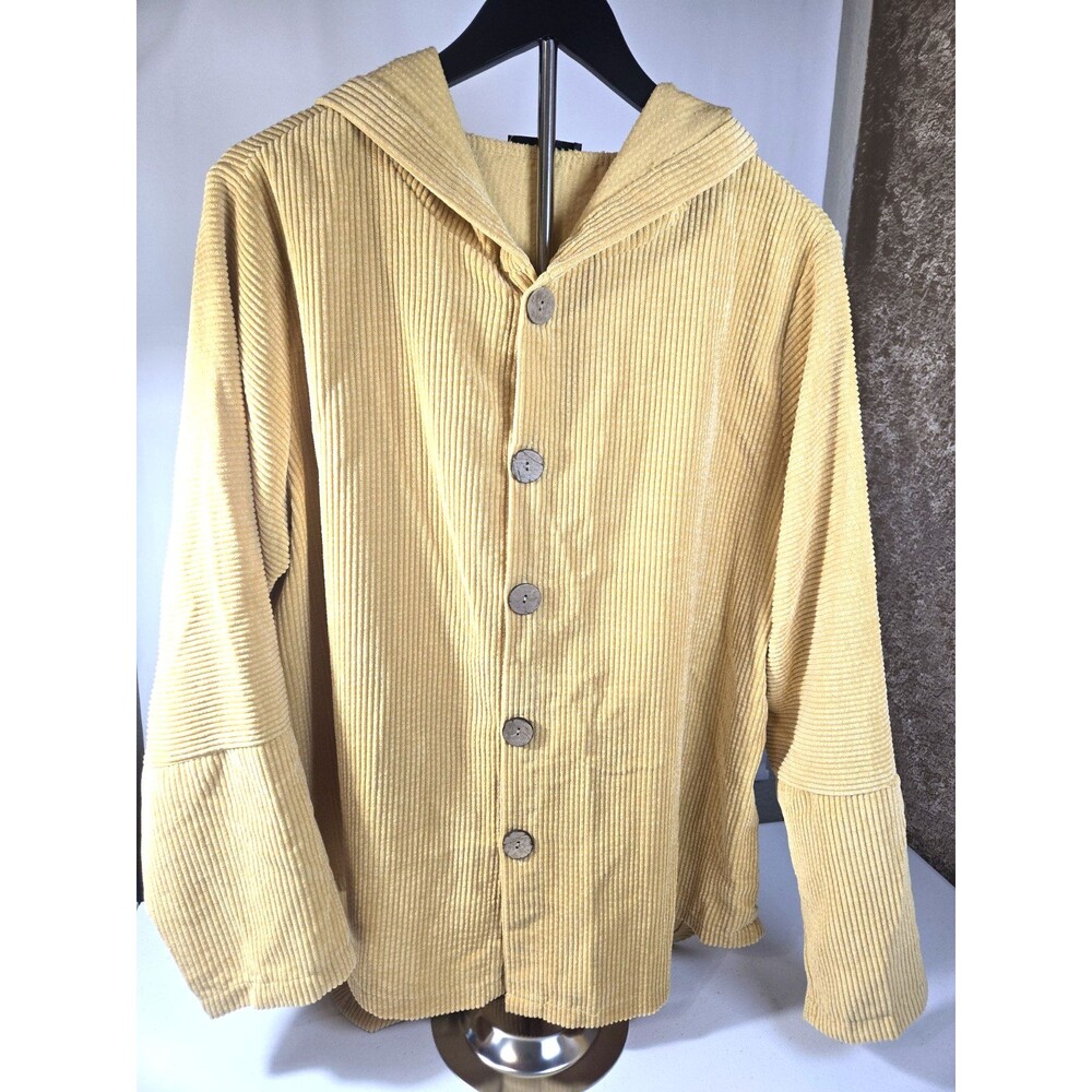 Shein Women's Hooded Shacket Jacket Size 1XL Button Up Long Sleeve Pale Yellow